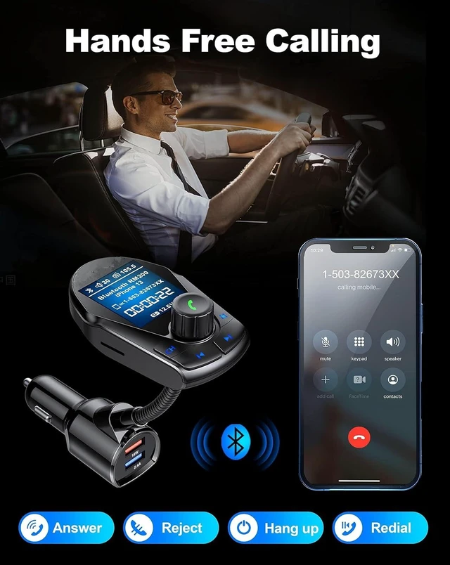 Alt view image 3 of 7 - Bluetooth FM Transmitter (Upgraded) Car Wireless Radio Adapter Kit W 1.8 Color Display Hands-Free Calling Fast Charging 18W and Smart 2.4A Dual USB Ports, TF Card MP3 Player