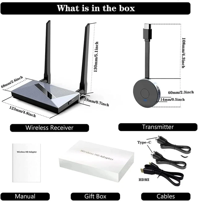 Alt view image 6 of 7 - Wireless HDMI Transmitter and Receiver,Wireless HDMI 4k Extender Kit, HDMI Adapter Support 4K@30Hz, Support 2.4/5GHz Player Streaming Video/Audio from Laptop/PC/Phone to HDTV/Projector/Monitor