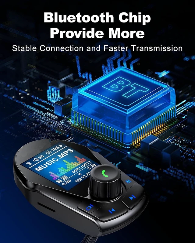 Alt view image 5 of 7 - Bluetooth FM Transmitter (Upgraded) Car Wireless Radio Adapter Kit W 1.8 Color Display Hands-Free Calling Fast Charging 18W and Smart 2.4A Dual USB Ports, TF Card MP3 Player
