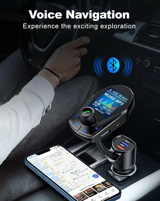 Alt view image 7 of 7 - Bluetooth FM Transmitter (Upgraded) Car Wireless Radio Adapter Kit W 1.8 Color Display Hands-Free Calling Fast Charging 18W and Smart 2.4A Dual USB Ports, TF Card MP3 Player