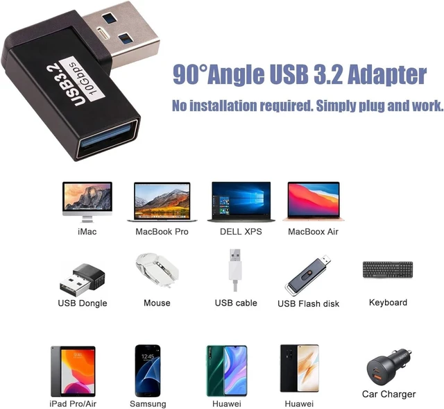 Alt view image 2 of 5 - USB 3.2 90 Right Angle Adapter 10Gbps USB A Male to Female Connector Supports Data Transfer and OTG Charging