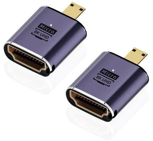 Main image of 2 Pack 8K Micro HDMI Male to HDMI Female Adapter, Micro HDMI to HDMI Converter Connector for Sony A6000 Raspberry Pi 4 GoPro Hero 7 Sport Cameras