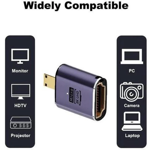 Alt view image 2 of 5 - 2 Pack 8K Micro HDMI Male to HDMI Female Adapter, Micro HDMI to HDMI Converter Connector for Sony A6000 Raspberry Pi 4 GoPro Hero 7 Sport Cameras