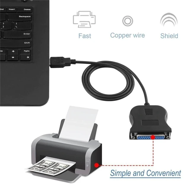 Alt view image 2 of 6 - Black Bi-directional Parallel Interface Communication USB to 25 Pin DB25 Parallel Printer Cable Adapter Cord Converter