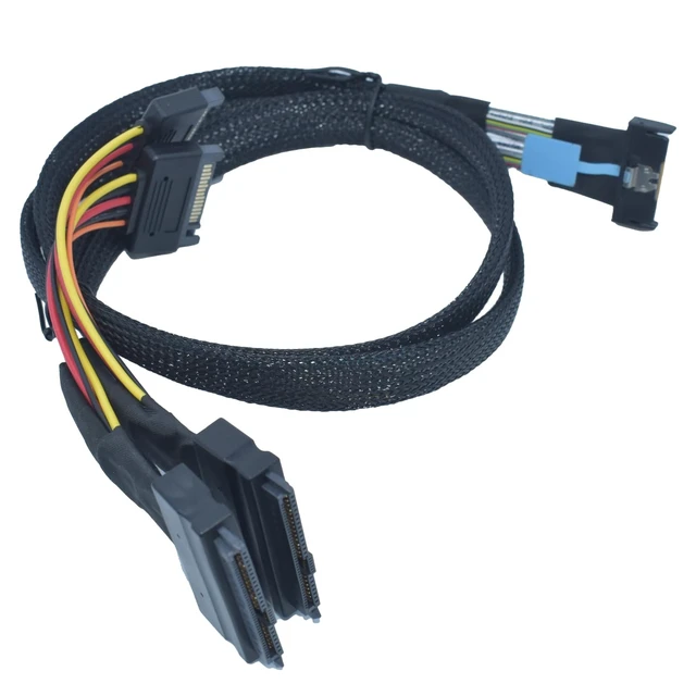 Alt view image 6 of 6 - PCIe 5.0 MCIO x8 to 2 x SFF-8639 Cable for U.2 NVMe SSD with 15Pin Power, 1.3feet (40 cm)