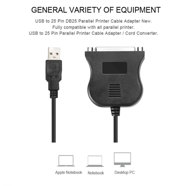 Alt view image 4 of 6 - Black Bi-directional Parallel Interface Communication USB to 25 Pin DB25 Parallel Printer Cable Adapter Cord Converter