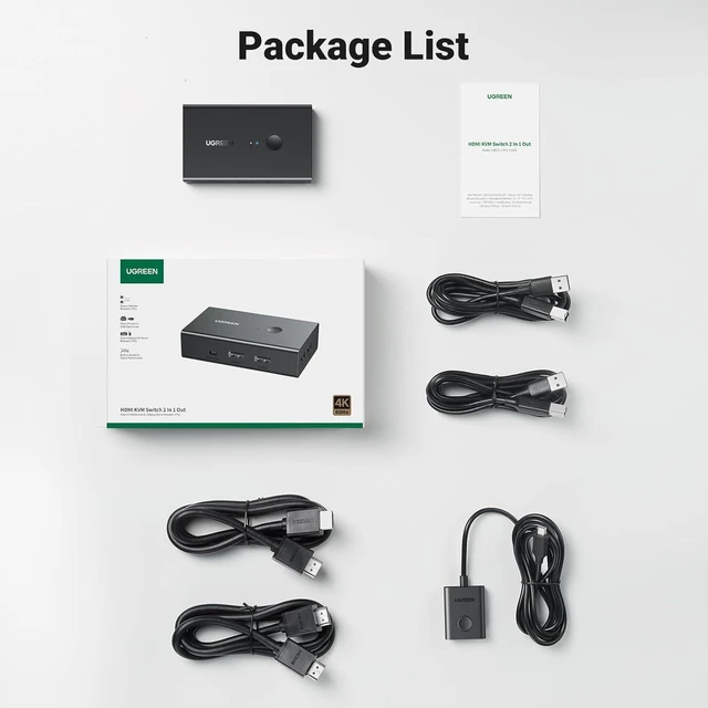 Alt view image 7 of 7 - UGREEN HDMI KVM Switch 1 Monitor 2 Computers, with 4 USB Ports, KVM Switches for Sharing One Monitor Keyboard Mouse Printer Support 4K@60Hz, Include 2 HDMI Cables, 2 USB Cables, Desktop Controller