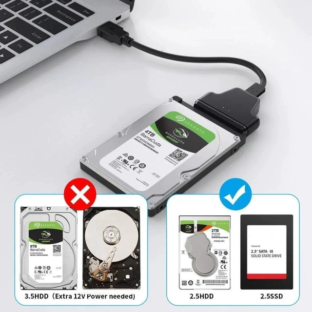 Alt view image 7 of 7 - SATA to USB Cable 2 in 1 USB 3.0/USB C to 2.5" SATA Hard Drive External Converter Adapter for SSD/HDD Data Transfer Support UASP