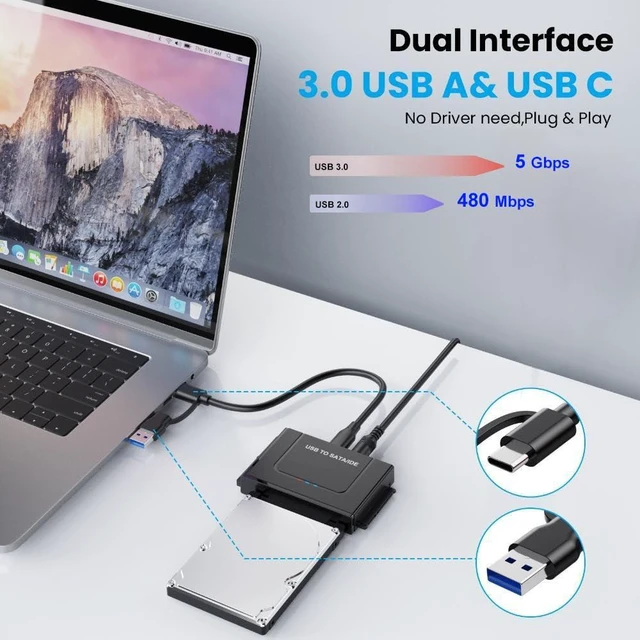 Alt view image 3 of 5 - USB 3.0 to IDE SATA Adapter, USB Type C Hard Drive Reader External HDD Converter for 2.5/3.5 inches IDE SATA HDD SSD, 12V/2A Power Adapter Included