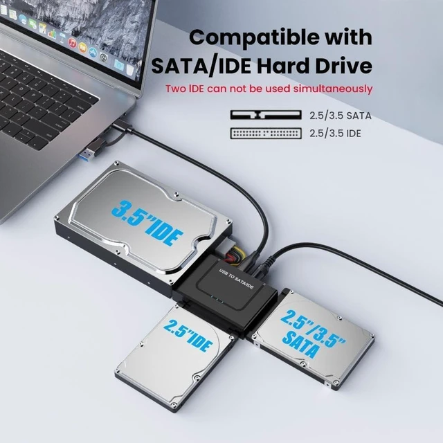 Alt view image 2 of 5 - USB 3.0 to IDE SATA Adapter, USB Type C Hard Drive Reader External HDD Converter for 2.5/3.5 inches IDE SATA HDD SSD, 12V/2A Power Adapter Included