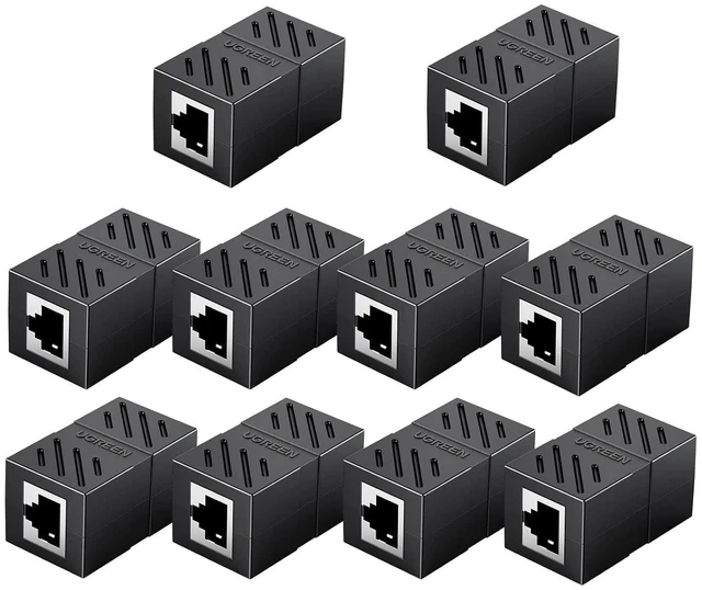 Main image of UGREEN RJ45 Coupler Ethernet Extender Connector 10 Pack Inline Coupler Cat7 Cat6 Cat5e Ethernet Cable Adapter Female to Female Black