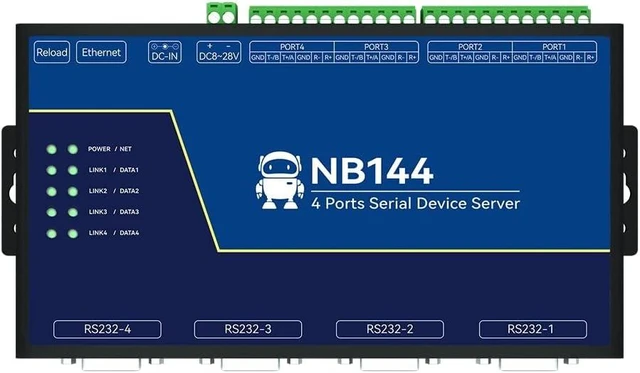Main image of 4 Channel Serial Server RS485 RS232 RS422 to Ethnernet NB144S TCP UDP MQTT HTTP Modbus TCP- RTU Gateway Watchdog