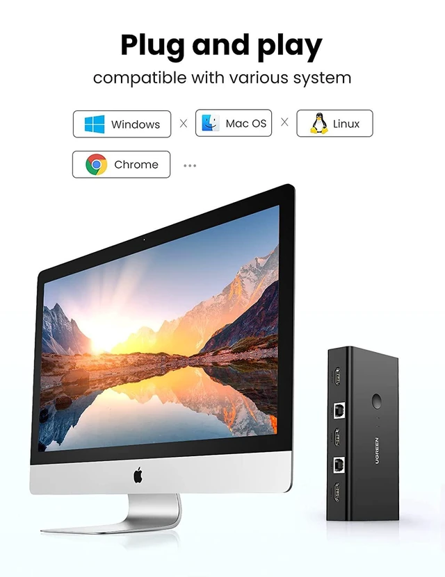 Alt view image 6 of 7 - UGREEN KVM Switch, HDMI and USB Switcher 2 in 1 Out Switches for 2 Computers Share Keyboard Mouse Printer and 1 Monitor, Support Full HD 4K@30Hz with One Button Switch, 2 USB Cable and 2 HDMI Cable
