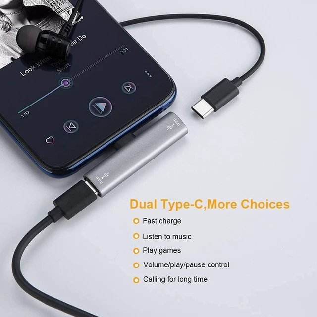 Alt view image 2 of 7 - USB Type C Splitter, CableCreation 2-in-1 USB C Audio and PD 60W Fast Charging, Compatible with New iPad Pro, MacBook Air, Galaxy Note 10, S9, S10, S20, S21 Ultra, Pixel 2 3 XL, Aluminum Gray