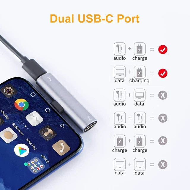 Alt view image 4 of 7 - USB Type C Splitter, CableCreation 2-in-1 USB C Audio and PD 60W Fast Charging, Compatible with New iPad Pro, MacBook Air, Galaxy Note 10, S9, S10, S20, S21 Ultra, Pixel 2 3 XL, Aluminum Gray