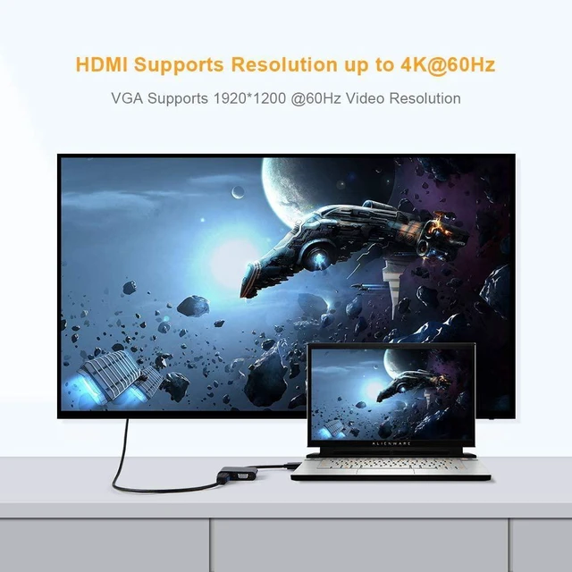 Alt view image 3 of 7 - Active DisplayPort to HDMI VGA Adapter, CableCreation 2 in 1 DP Hub DP to HDMI VGA Converter, HDMI 2.0 Support UHD 4K@60Hz Video/ Audio, Black