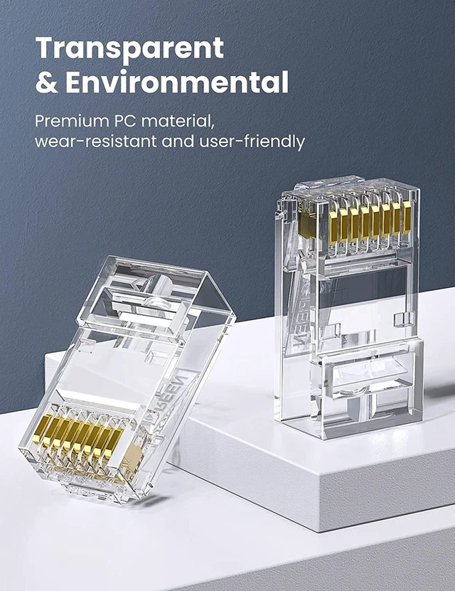 Alt view image 4 of 7 - UGREEN RJ45 Connector Cat6 100 Pack Cat6 Cat5e RJ45 Pass Through Plug Ends Ethernet Cable Crimp Network LAN Connector Crystal