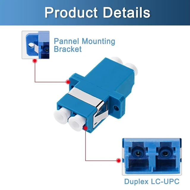 Alt view image 5 of 5 - GwliUni 50Pcs LC-UPC to LC-UPC Couplers, Duplex Fiber Optical Adapters Cable Connectors with Panel Mounting Wing