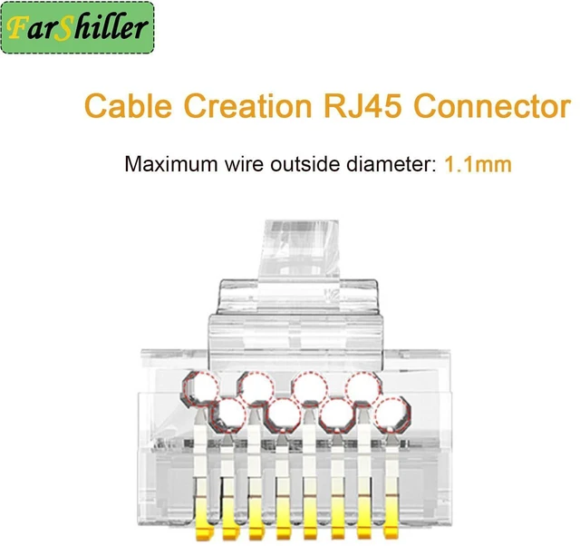 Alt view image 12 of 14 - RJ45 Connectors Crimp Ends 8P8C UTP Network Plug for CAT5E CAT5 CAT6 Stranded Cable Solid Crystal Head, CAT6 / CAT5e RJ45 Connector, Ethernet Cable Crimp Connectors (50/Pack)