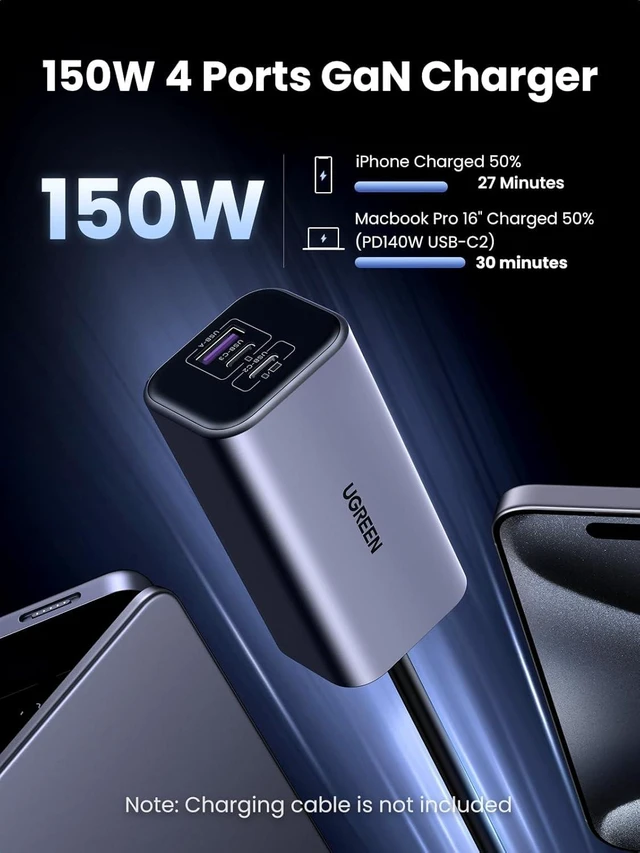 Alt view image 2 of 7 - UGREEN 150W USB C Car Charger, PD 3.1 140W Car Charger Adapter Fast Charging 4-Port Cigarette Lighter USB Multi Port Charger Compatible with iPhone 16/15, Galaxy S24/S23, iPad, Tablet, Laptop