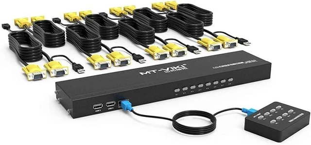 Main image of KVM Switch 8 Port, MT-VIKI 8X1 Rackmount KVM Switch VGA, Included 8 2-in-1 KVM Cables & Wire-Desktop Selector