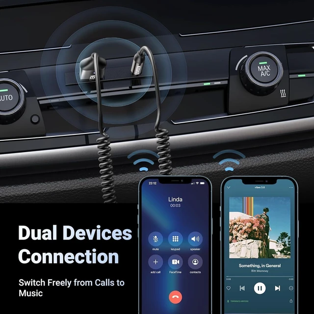 Alt view image 6 of 7 - UGREEN Aux to Bluetooth 5.4 Adapter 3.5mm Bluetooth Receiver for Car USB 2.0 to 3.5mm Jack Kit with Built-in Microphone Aux Input for Hands-Free Calls Compatible with Car Speaker and Home Audio