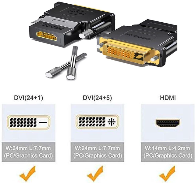 Alt view image 5 of 7 - DVI to HDMI Adapter 2-Pack Bi-Directional DVI Male to HDMI Female Converter Support 1080P 3D for PS3 PS4 TV Box Blu-ray Projector HDTV(DVI to HDMI)