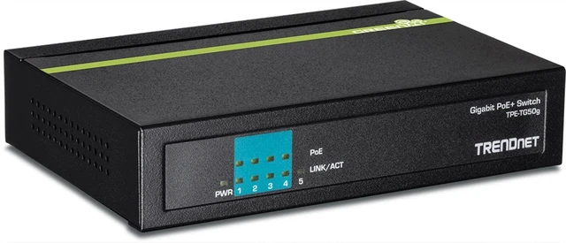 Main image of TRENDnet 5-Port Gigabit PoE+ Switch, 31 W PoE Budget, 10 Gbps Switching Capacity, Plug & Play, Ethernet Network Switch, Data & Power through Ethernet to PoE Access Points and IP Cameras, Full & Half D