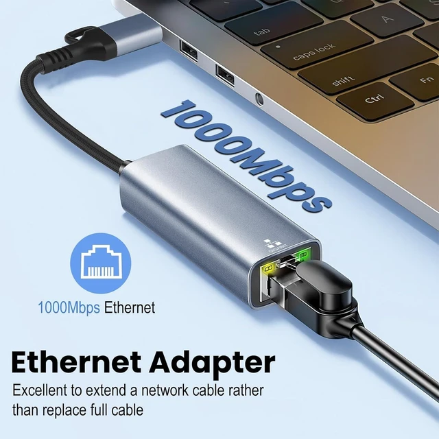 Alt view image 2 of 7 - USB C to Ethernet Adapter USB 3.0 to RJ45 Gigabit LAN 1000 Mbps Wired Network USB to Ethernet Adapter for Laptops/Tablet Compatible with Windows XP MAC OS Linux Vista 7 8 10 11