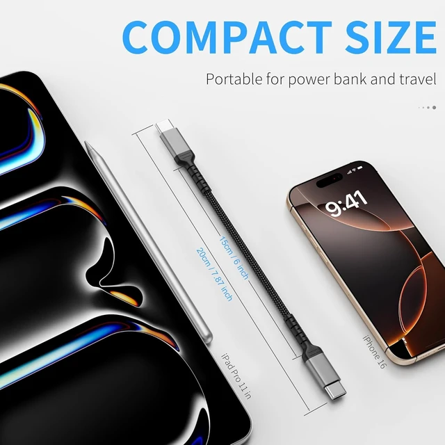 Alt view image 6 of 7 - 6 Inch USB C Charger Cord 2 Pack Short USB C to C Cable Braided Fast Charging USBC Cable Compatible with iPhone 15 Galaxy S23 Ultra Google Pixel
