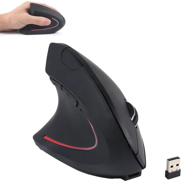 Main image of Wireless Mouse Ergonomic Left Handed Vertical Mouse with USB Receiver LED Light 6 Buttons 2.4GHz Optical Portable Rechargeable Computer Mice for Laptop PC Desktop Notebook Kids Adults Gifts (Black)