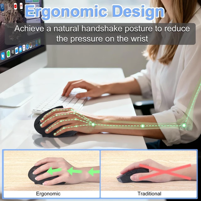 Alt view image 3 of 5 - Wireless Mouse Ergonomic Left Handed Vertical Mouse with USB Receiver LED Light 6 Buttons 2.4GHz Optical Portable Rechargeable Computer Mice for Laptop PC Desktop Notebook Kids Adults Gifts (Black)