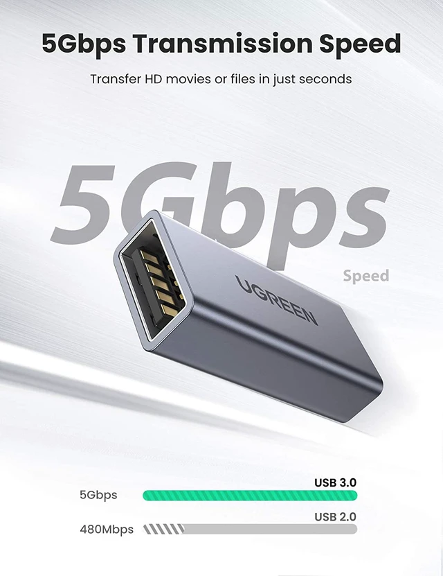 Alt view image 2 of 7 - UGREEN USB to USB Adapter 2 Pack USB 3.0 Type A Female to Female Adapter Aluminum Extension Connector USB 3.0 Coupler Female to Female Adapter Grey