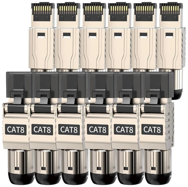 Main image of 12-Pack RJ45 Connectors Tool Free Cat 8, Cat8 Field Termination Plug Shielded RJ45 Modular Plugs for 2000MHz 2GHz 40G Double Shielded Solid LAN Cable 22AWG-24AWG