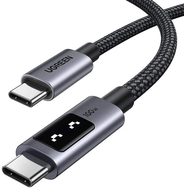 Main image of USB-C to USB-C Cable 100W PD Fast Charging Cord LED Display 480Mbps Data Transfer Nylon Braided for iPhone 16/16 Plus/16 Pro/16 Pro Max/15 MacBook Pro/Air iPad Pro/Air Galaxy S24 Ultra 3.3FT Black