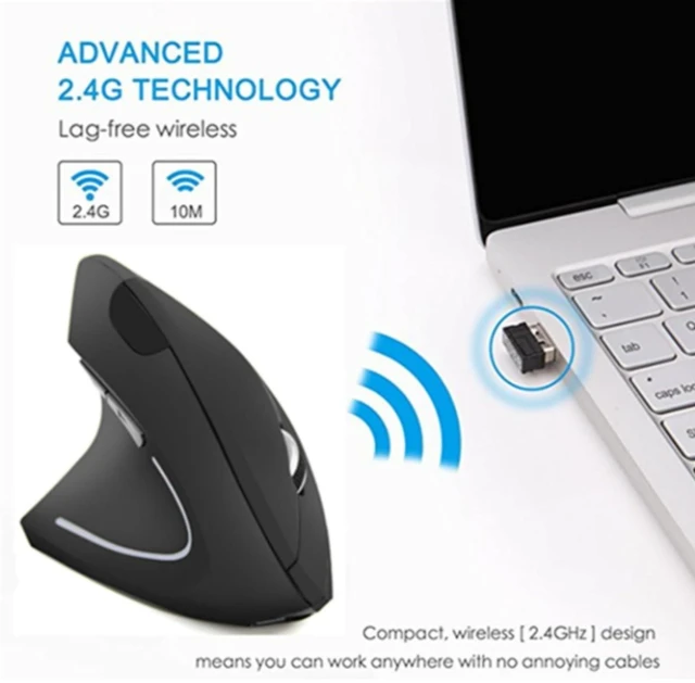 Alt view image 2 of 5 - Left Handed Mouse, Ergonomic 2.4GHz Vertical Optical Wireless Mouse with USB Receiver DPI (800/1200/1600) for PC Computer Laptop Macbooks,Cordless Mice Specially for Lefty Left-handers(black)