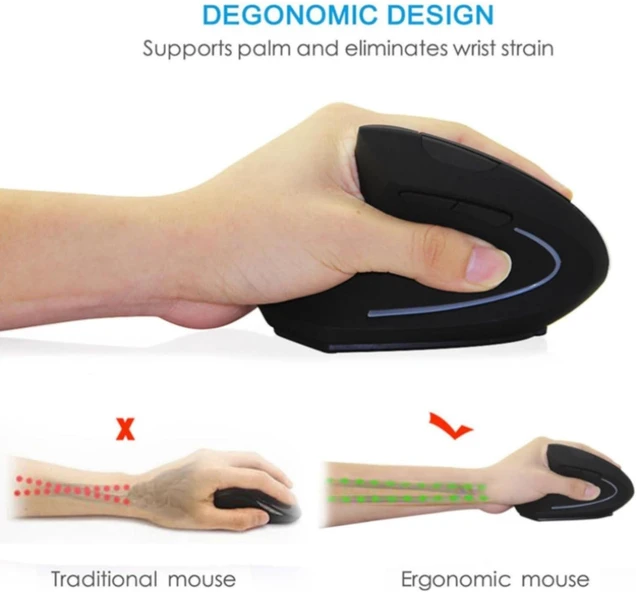 Alt view image 5 of 5 - Left Handed Mouse, Ergonomic 2.4GHz Vertical Optical Wireless Mouse with USB Receiver DPI (800/1200/1600) for PC Computer Laptop Macbooks,Cordless Mice Specially for Lefty Left-handers(black)