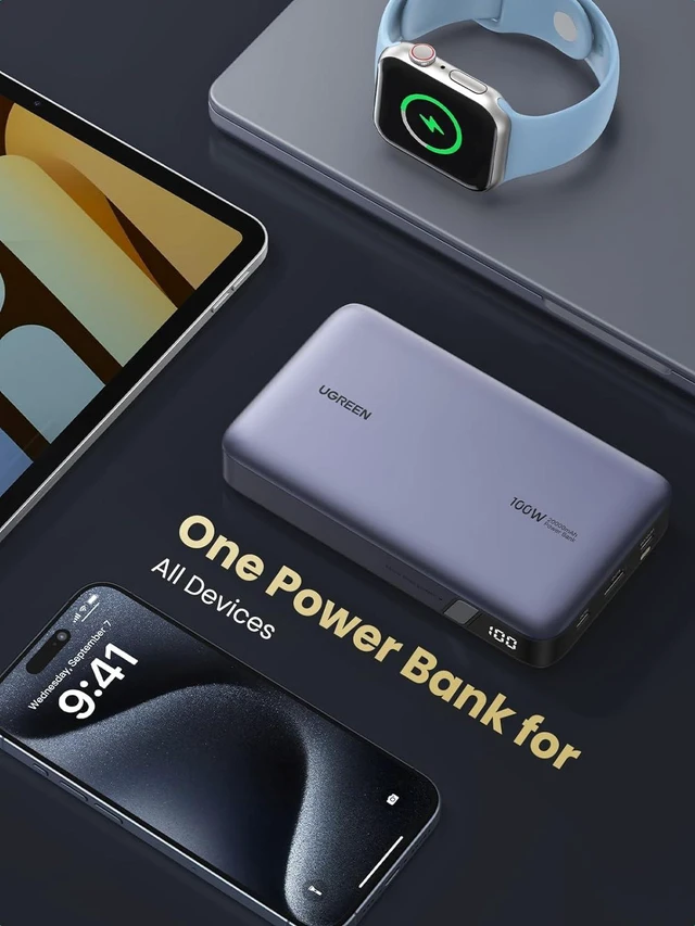 Alt view image 6 of 7 - UGREEN 100W 20000mAh Power Bank, Nexode Portable Charger USB C 3-Port PD3.0 Battery Pack Digital Display, Compatible with MacBook Pro, Laptop, iPhone 15/14/13/12 Series, Samsung, AirPods, and More