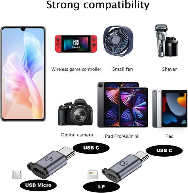 Alt view image 3 of 7 - USB C to Micro Adapter USB C to Micro Adapter Micro to USB C Adapter USB C to USB Adapter USB to USB C Adapter USB C to USB B Adapter 9 Stck.