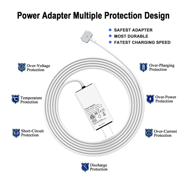 Alt view image 2 of 5 - TAUPO 45W Mini MacBook Pro Charger, Magnetic T-tip Power Adapter, Compatible with 11-13 inch MacBook Air 2012-2015, A1436 A1465 A1466 A1502