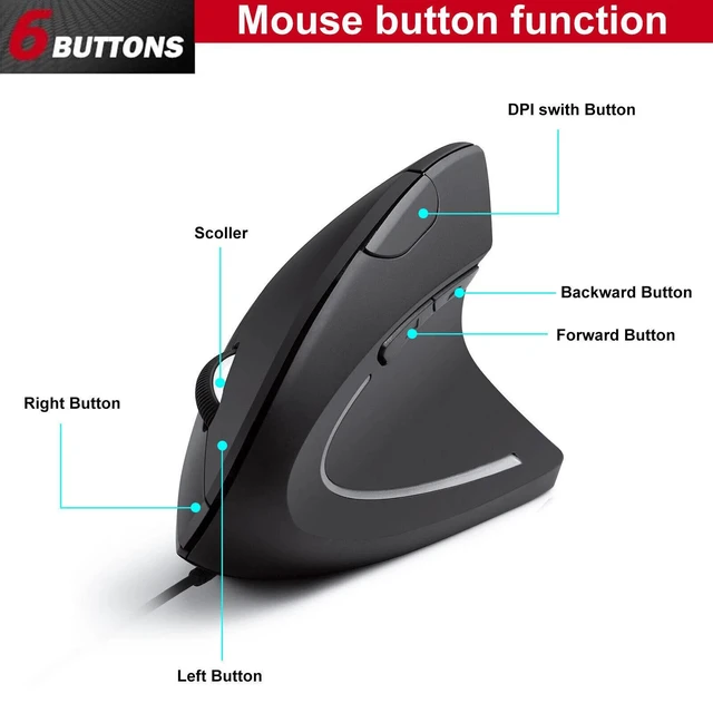 Alt view image 2 of 6 - Ergonomic Optical Vertical Mouse Mice USB Wired LED Mice 2400 DPI For Laptop PC