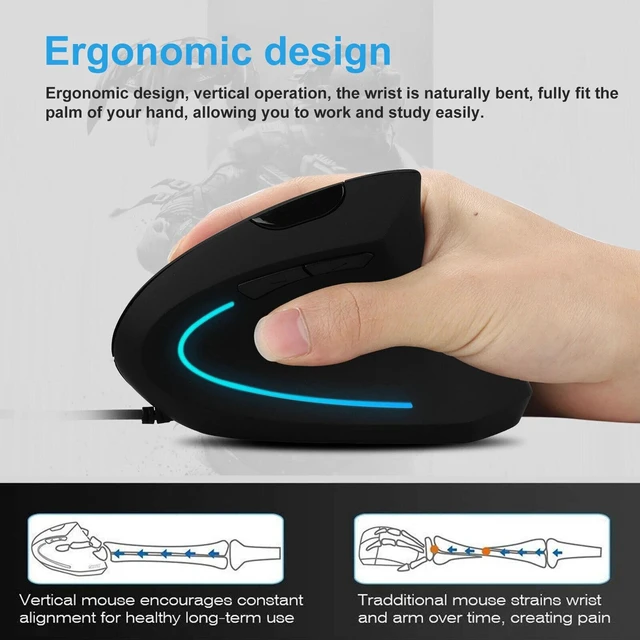 Alt view image 4 of 6 - Ergonomic Optical Vertical Mouse Mice USB Wired LED Mice 2400 DPI For Laptop PC