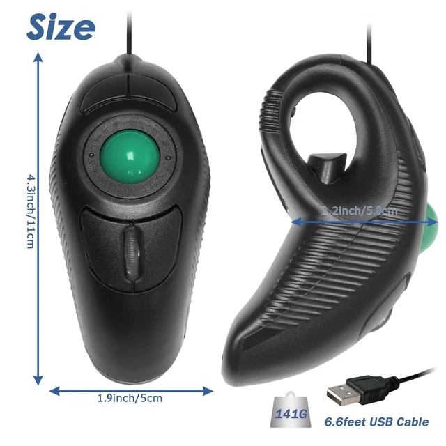 Alt view image 10 of 14 - Finger Mouse, Handheld Trackball Mouse USB Wired Hand Held Thumb Ring Mice with Roller for Laptop Mac Window Computer Fits Left and Right Handed Users