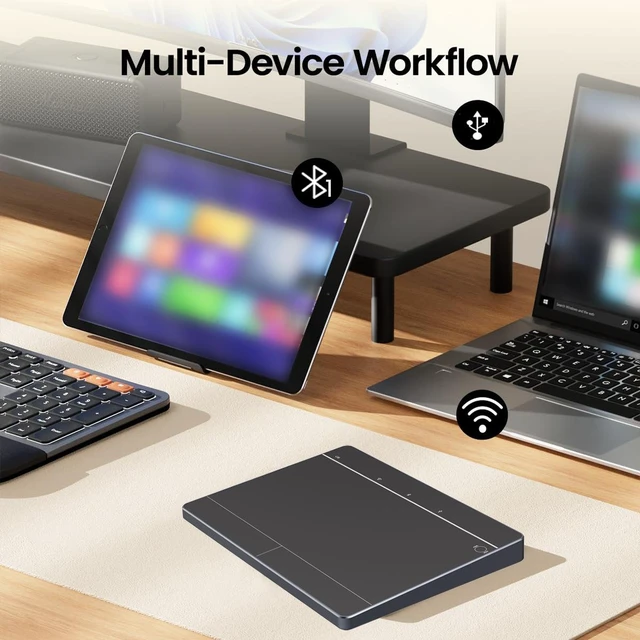 Alt view image 4 of 7 - Wireless & Wired Touchpad Mouse Bluetooth/2.4G/USB-C, with Left/Right Buttons, Supports Windows/macOS, Multi-Gesture Control & Precision Trackpad