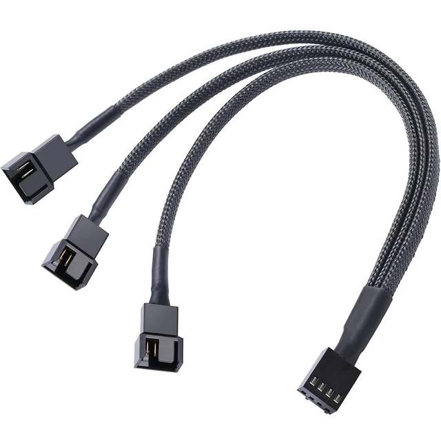 Alt view image 2 of 6 - 3 Pack PWM Fan Splitter Adapter Cable Sleeved Braided Y Splitter Computer PC 4 Pin Fan Extension Power Cable 1 to 3 Converter for Computer ATX Case 4-Pin/3-Pin Cooling Fan Cable -10.5 inch