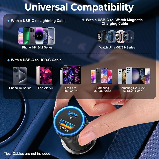 Alt view image 7 of 7 - 6 Pack USB C Car Charger 38W Dual USB-C + USB-A Car Charger Adapter Fast Charge PD/QC 3.0 Cigarette Lighter Adapter USB Charger Plug for iPhone 16/15/14/13/12/11/Pro Max iPad Pixel