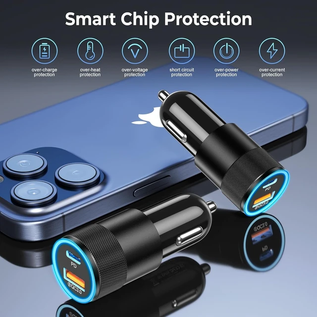 Alt view image 6 of 7 - 6 Pack USB C Car Charger 38W Dual USB-C + USB-A Car Charger Adapter Fast Charge PD/QC 3.0 Cigarette Lighter Adapter USB Charger Plug for iPhone 16/15/14/13/12/11/Pro Max iPad Pixel