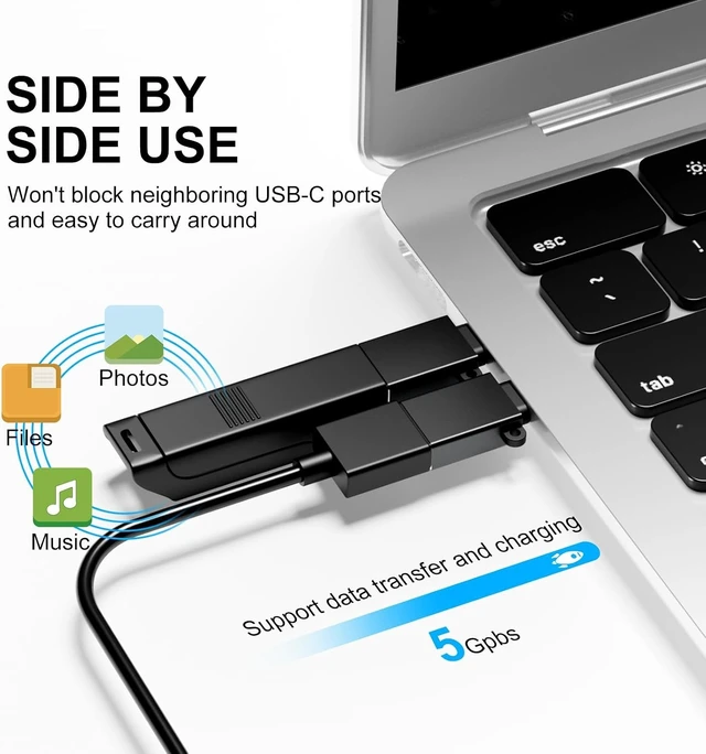 Alt view image 4 of 7 - USBC Adapters 8 Pack Type C to USB Adapter USBC USBA Male Female Adaptor C to USB 3.0 OTG Converter for iPhone 15 14 13 MacBook iPad Charger Black