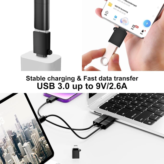 Alt view image 6 of 7 - USBC Adapters 8 Pack Type C to USB Adapter USBC USBA Male Female Adaptor C to USB 3.0 OTG Converter for iPhone 15 14 13 MacBook iPad Charger Black
