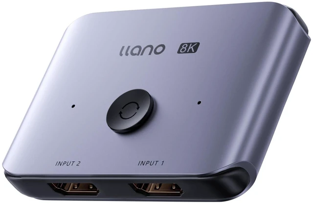 Main image of llano HDMI 2.1 Switch 2 in 1 Out 8K@60Hz 4K@120Hz, HDMI Switcher 48Gbps Bidirectional, Supports VRR HDR10 Dolby Atmos, for PS5 Xbox Apple TV Roku Switch 2, Aluminum Alloy Case